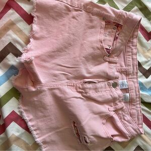 Pink Distressed Denim Shorts